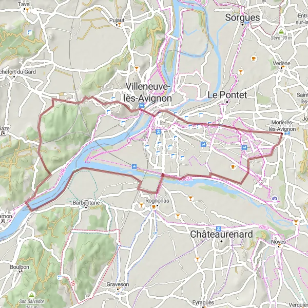 Miniaturní mapa "Gravel - Scenic Route to Saint-Jean" inspirace pro cyklisty v oblasti Provence-Alpes-Côte d’Azur, France. Vytvořeno pomocí plánovače tras Tarmacs.app