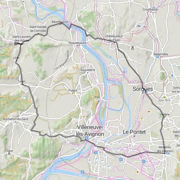 Miniaturní mapa "Okružní cesta kolem Morières-lès-Avignon" inspirace pro cyklisty v oblasti Provence-Alpes-Côte d’Azur, France. Vytvořeno pomocí plánovače tras Tarmacs.app