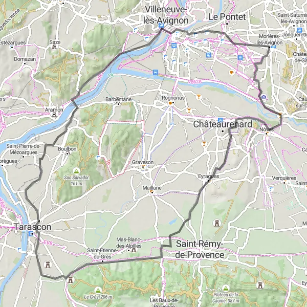 Map miniature of "Avignon Exploration" cycling inspiration in Provence-Alpes-Côte d’Azur, France. Generated by Tarmacs.app cycling route planner