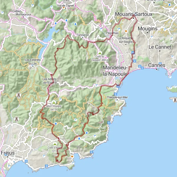 Map miniature of "The Mountain Challenge" cycling inspiration in Provence-Alpes-Côte d’Azur, France. Generated by Tarmacs.app cycling route planner