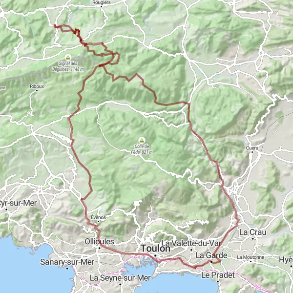 Miniatua del mapa de inspiración ciclista "Ruta de ciclismo de grava a Chibron y La Quille de la Taoule" en Provence-Alpes-Côte d’Azur, France. Generado por Tarmacs.app planificador de rutas ciclistas