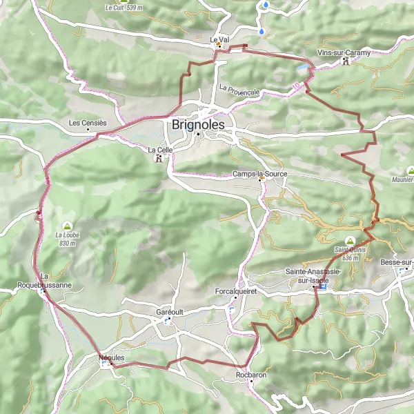 Miniaturekort af cykelinspirationen "Grusvej cykeltur til La Roquebrussanne" i Provence-Alpes-Côte d’Azur, France. Genereret af Tarmacs.app cykelruteplanlægger