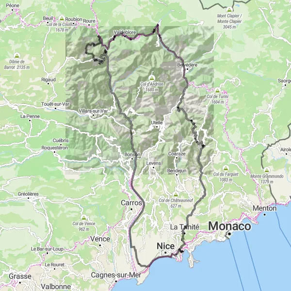 Miniatuurkaart van de fietsinspiratie "Bergachtige avonturen in de Provence" in Provence-Alpes-Côte d’Azur, France. Gemaakt door de Tarmacs.app fietsrouteplanner