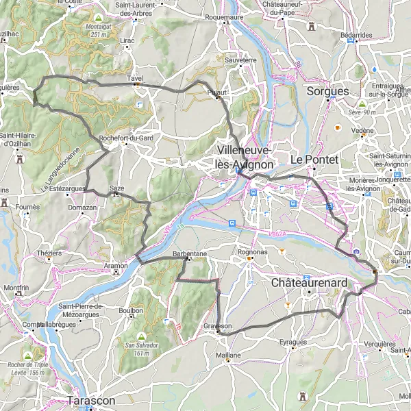 Zemljevid v pomanjšavi "Razgledna pot po pokrajini" kolesarske inspiracije v Provence-Alpes-Côte d’Azur, France. Generirano z načrtovalcem kolesarskih poti Tarmacs.app