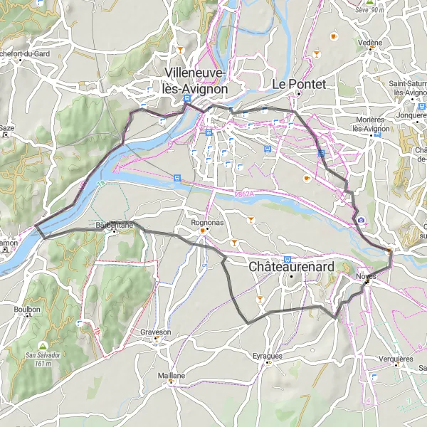 Map miniature of "Avignon Highlights" cycling inspiration in Provence-Alpes-Côte d’Azur, France. Generated by Tarmacs.app cycling route planner