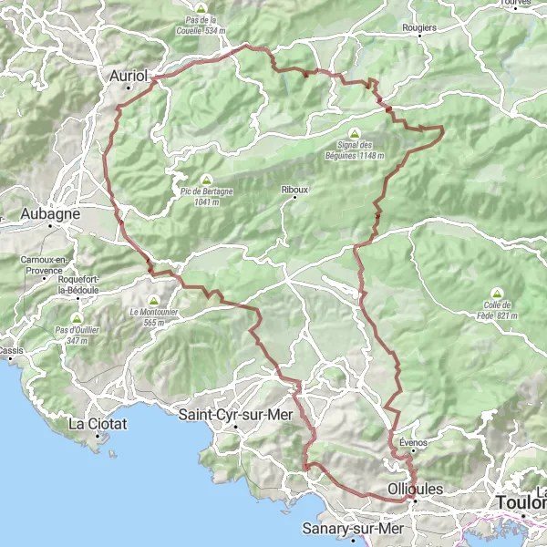 Miniaturní mapa "Gravel okružní trasa přes La Cadière-d'Azur a Gémenos" inspirace pro cyklisty v oblasti Provence-Alpes-Côte d’Azur, France. Vytvořeno pomocí plánovače tras Tarmacs.app