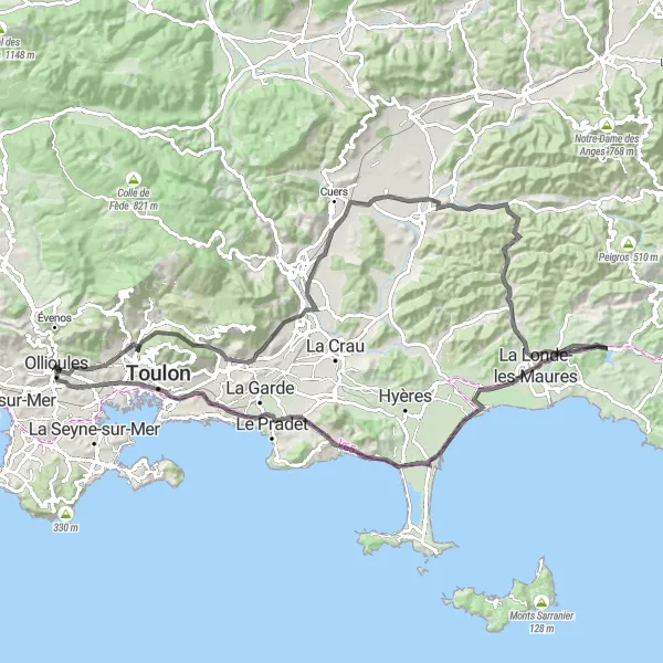 Kartminiatyr av "Cykeltur i Provence-Alpes-Côte d'Azur med fantastiska vyer" cykelinspiration i Provence-Alpes-Côte d’Azur, France. Genererad av Tarmacs.app cykelruttplanerare