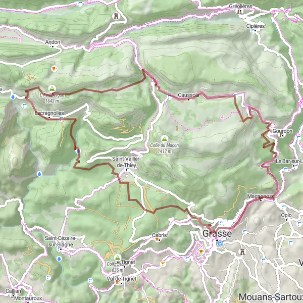 Miniatura mapy "Przejażdżka Poza Grassem" - trasy rowerowej w Provence-Alpes-Côte d’Azur, France. Wygenerowane przez planer tras rowerowych Tarmacs.app