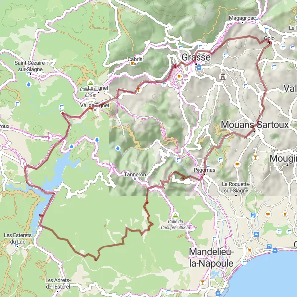 Zemljevid v pomanjšavi "Mouans-Sartoux in Opio" kolesarske inspiracije v Provence-Alpes-Côte d’Azur, France. Generirano z načrtovalcem kolesarskih poti Tarmacs.app