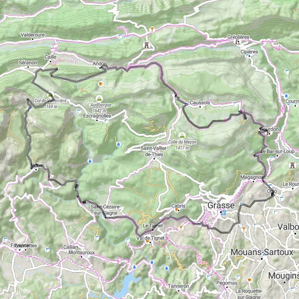 Miniatuurkaart van de fietsinspiratie "Ontdekking van de schilderachtige heuvels" in Provence-Alpes-Côte d’Azur, France. Gemaakt door de Tarmacs.app fietsrouteplanner