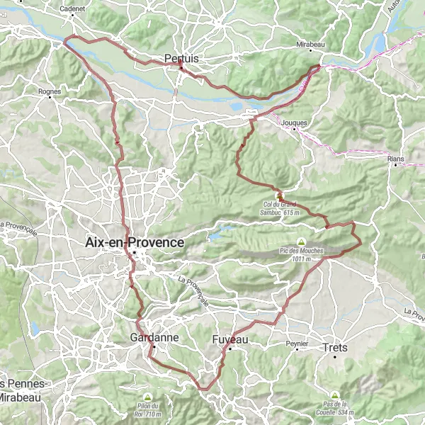 Miniatua del mapa de inspiración ciclista "Ruta de ciclismo de grava a Saint-Estève-Janson" en Provence-Alpes-Côte d’Azur, France. Generado por Tarmacs.app planificador de rutas ciclistas