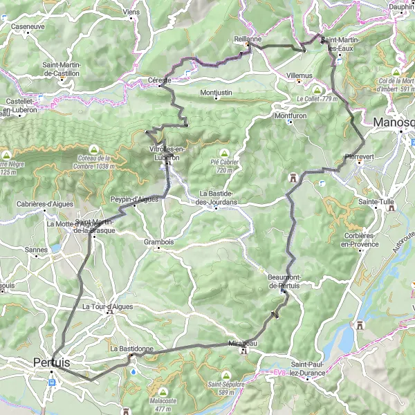 Karttaminiaatyyri "Pertuisin ympäripyöräily - Maantie" pyöräilyinspiraatiosta alueella Provence-Alpes-Côte d’Azur, France. Luotu Tarmacs.app pyöräilyreittisuunnittelijalla
