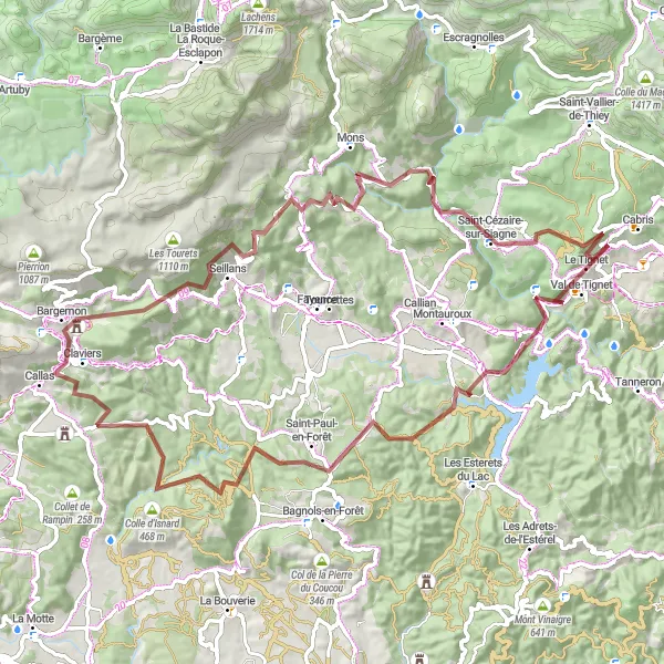 Map miniature of "Gravel Adventure through the Forests" cycling inspiration in Provence-Alpes-Côte d’Azur, France. Generated by Tarmacs.app cycling route planner