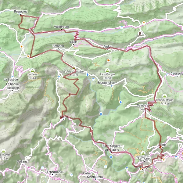 Map miniature of "Gravel Adventure to Spéracèdes" cycling inspiration in Provence-Alpes-Côte d’Azur, France. Generated by Tarmacs.app cycling route planner
