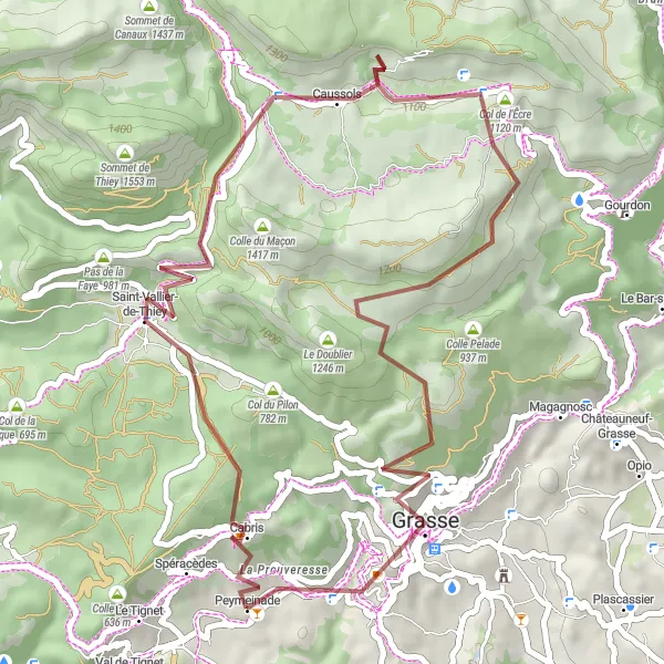 Map miniature of "Gravel Adventure in the Foothills" cycling inspiration in Provence-Alpes-Côte d’Azur, France. Generated by Tarmacs.app cycling route planner