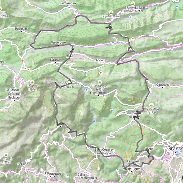 Map miniature of "The Grand Tour of Peymeinade" cycling inspiration in Provence-Alpes-Côte d’Azur, France. Generated by Tarmacs.app cycling route planner