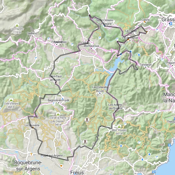 Miniaturní mapa "Náročná cyklistická výzva" inspirace pro cyklisty v oblasti Provence-Alpes-Côte d’Azur, France. Vytvořeno pomocí plánovače tras Tarmacs.app