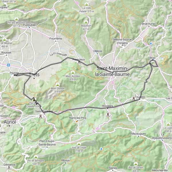 Map miniature of "Colle de Garrade Loop" cycling inspiration in Provence-Alpes-Côte d’Azur, France. Generated by Tarmacs.app cycling route planner