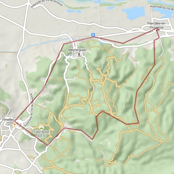 Miniaturní mapa "Gravelová trasa kolem Peyrolles-en-Provence" inspirace pro cyklisty v oblasti Provence-Alpes-Côte d’Azur, France. Vytvořeno pomocí plánovače tras Tarmacs.app