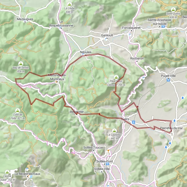 Miniatua del mapa de inspiración ciclista "Ruta de gravel única en los alrededores de Pierrefeu-du-Var" en Provence-Alpes-Côte d’Azur, France. Generado por Tarmacs.app planificador de rutas ciclistas