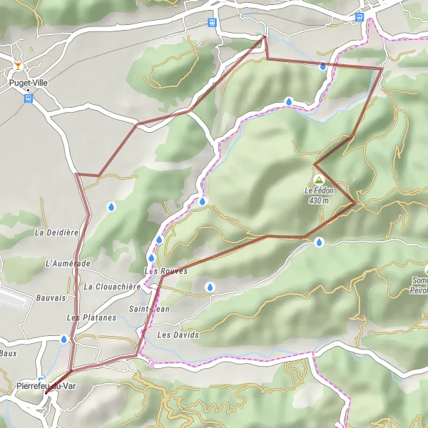 Mapa miniatúra "Krátka cyklistická trasa okolo Pierrefeu-du-Var" cyklistická inšpirácia v Provence-Alpes-Côte d’Azur, France. Vygenerované cyklistickým plánovačom trás Tarmacs.app