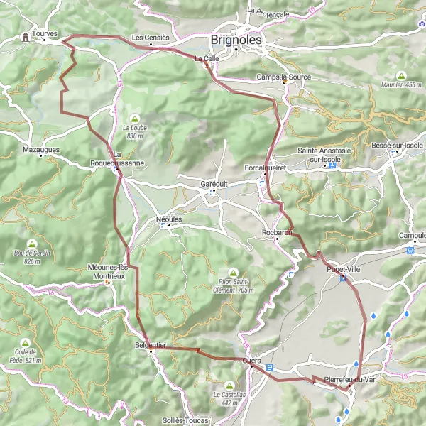 Miniatua del mapa de inspiración ciclista "Aventura en Grava por los Valles Varois" en Provence-Alpes-Côte d’Azur, France. Generado por Tarmacs.app planificador de rutas ciclistas
