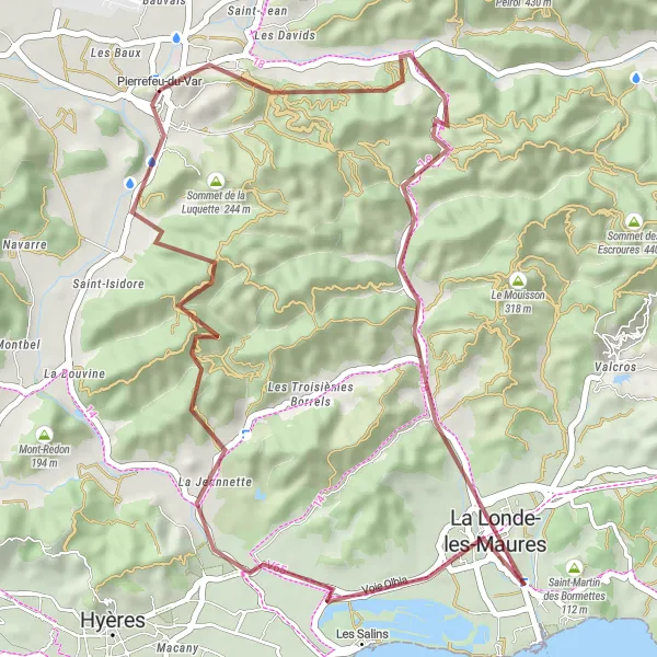 Miniatuurkaart van de fietsinspiratie "Route door de prachtige natuur van Pierrefeu-du-Var" in Provence-Alpes-Côte d’Azur, France. Gemaakt door de Tarmacs.app fietsrouteplanner