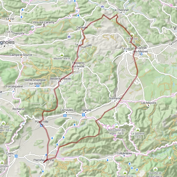Miniaturní mapa "Gravel Road to Besse-sur-Issole" inspirace pro cyklisty v oblasti Provence-Alpes-Côte d’Azur, France. Vytvořeno pomocí plánovače tras Tarmacs.app