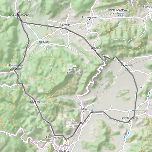 Miniatua del mapa de inspiración ciclista "Vuelta escénica en carretera desde Pierrefeu-du-Var" en Provence-Alpes-Côte d’Azur, France. Generado por Tarmacs.app planificador de rutas ciclistas