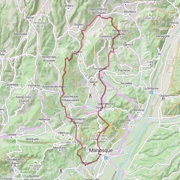 Mapa miniatúra "Zelený okruh cez Saint-Martin-les-Eaux a La Citadelle" cyklistická inšpirácia v Provence-Alpes-Côte d’Azur, France. Vygenerované cyklistickým plánovačom trás Tarmacs.app