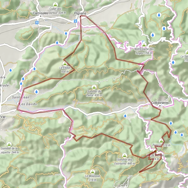 Mapa miniatúra "Gravel Okolo Pignans s výstupom 1727 m" cyklistická inšpirácia v Provence-Alpes-Côte d’Azur, France. Vygenerované cyklistickým plánovačom trás Tarmacs.app