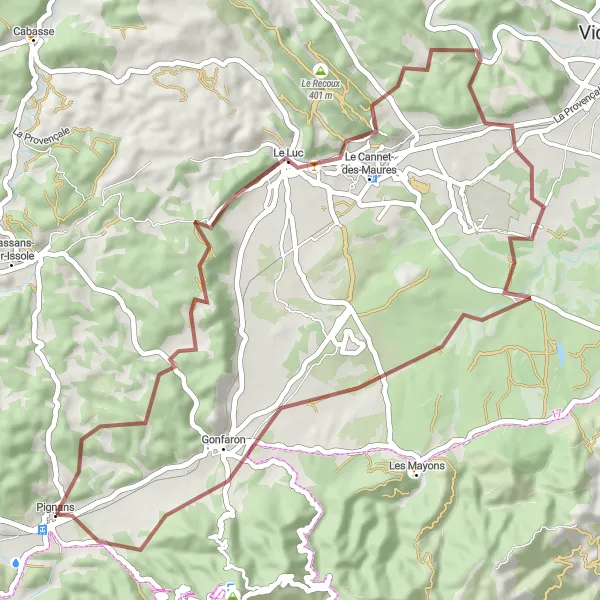 Mapa miniatúra "Gravelová cyklotrasa s výhledy z Pignans" cyklistická inšpirácia v Provence-Alpes-Côte d’Azur, France. Vygenerované cyklistickým plánovačom trás Tarmacs.app