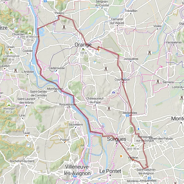 Zemljevid v pomanjšavi "Odkrivanje skritih kotičkov" kolesarske inspiracije v Provence-Alpes-Côte d’Azur, France. Generirano z načrtovalcem kolesarskih poti Tarmacs.app