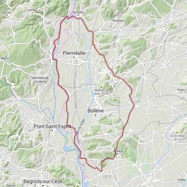 Mapa miniatúra "Povrchová cyklistická trasa v okolí Mornasu" cyklistická inšpirácia v Provence-Alpes-Côte d’Azur, France. Vygenerované cyklistickým plánovačom trás Tarmacs.app