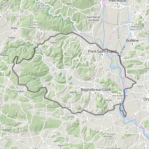 Zemljevid v pomanjšavi "Potovanje po gričevnati pokrajini" kolesarske inspiracije v Provence-Alpes-Côte d’Azur, France. Generirano z načrtovalcem kolesarskih poti Tarmacs.app