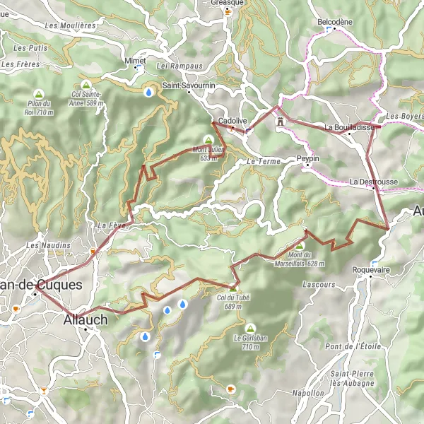 Map miniature of "Gravel Adventure to La Bouilladisse" cycling inspiration in Provence-Alpes-Côte d’Azur, France. Generated by Tarmacs.app cycling route planner