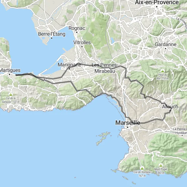 Map miniature of "The Provencal Heart" cycling inspiration in Provence-Alpes-Côte d’Azur, France. Generated by Tarmacs.app cycling route planner