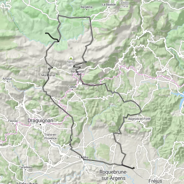 Kartminiatyr av "Vägcykling till Gorges du Blavet" cykelinspiration i Provence-Alpes-Côte d’Azur, France. Genererad av Tarmacs.app cykelruttplanerare