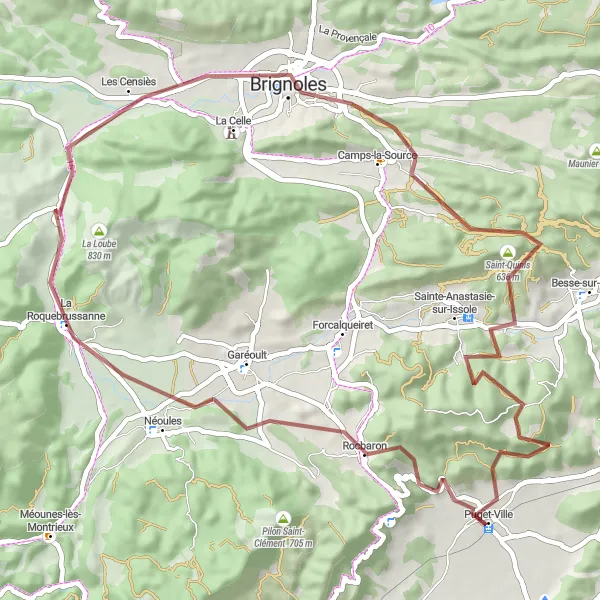 Miniature de la carte de l'inspiration cycliste "Exploration des Chemins de Gravier" dans la Provence-Alpes-Côte d’Azur, France. Générée par le planificateur d'itinéraire cycliste Tarmacs.app