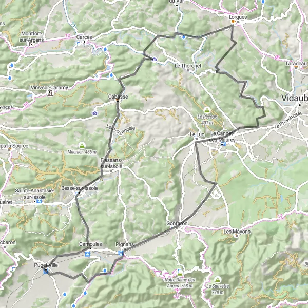 Map miniature of "Road Cycling Tour: Provence Delights" cycling inspiration in Provence-Alpes-Côte d’Azur, France. Generated by Tarmacs.app cycling route planner