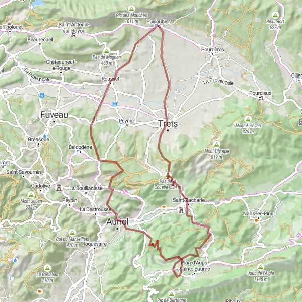 Miniatura mapy "Trasa szutrowa wokół Puyloubier" - trasy rowerowej w Provence-Alpes-Côte d’Azur, France. Wygenerowane przez planer tras rowerowych Tarmacs.app