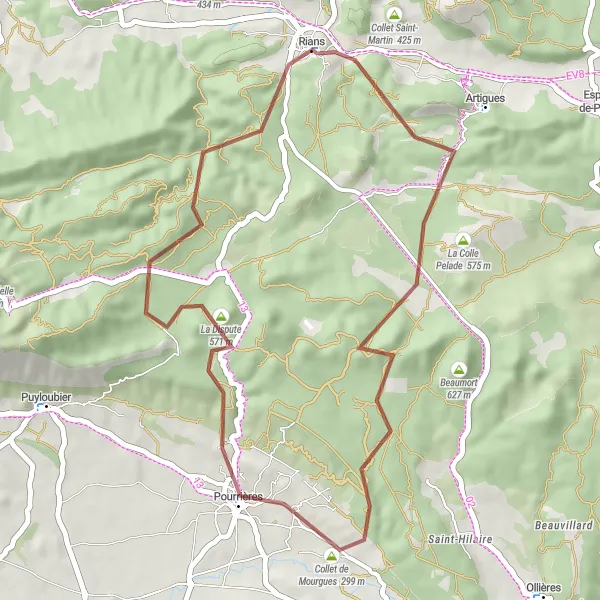 Zemljevid v pomanjšavi "Gravel Pot Rians - Collet de la Reinache" kolesarske inspiracije v Provence-Alpes-Côte d’Azur, France. Generirano z načrtovalcem kolesarskih poti Tarmacs.app