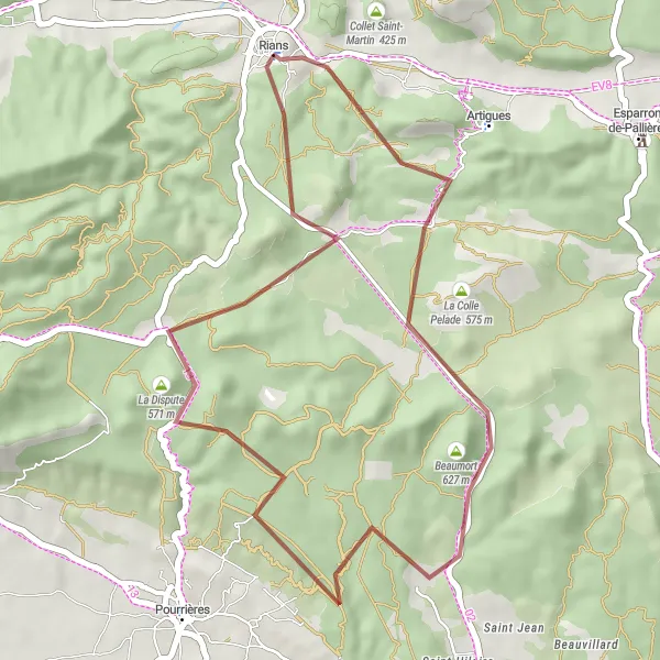 Mapa miniatúra "Cyklotrasa okolo Rians" cyklistická inšpirácia v Provence-Alpes-Côte d’Azur, France. Vygenerované cyklistickým plánovačom trás Tarmacs.app