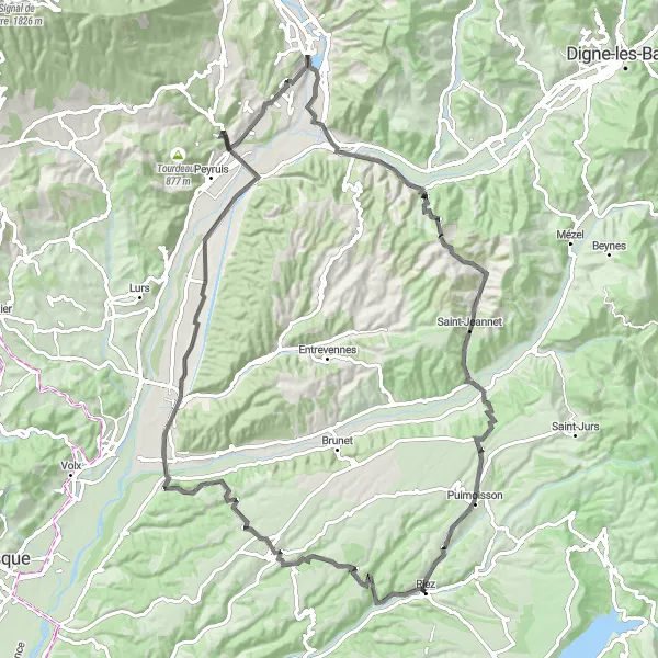 Karttaminiaatyyri "Haastava road-reitti Provencessa" pyöräilyinspiraatiosta alueella Provence-Alpes-Côte d’Azur, France. Luotu Tarmacs.app pyöräilyreittisuunnittelijalla