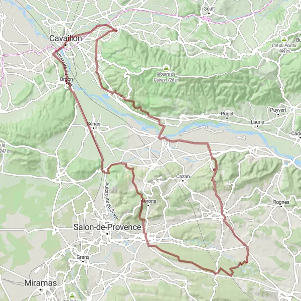 Miniatua del mapa de inspiración ciclista "Gran Ruta de Ciclismo por Orgon-La Durance" en Provence-Alpes-Côte d’Azur, France. Generado por Tarmacs.app planificador de rutas ciclistas