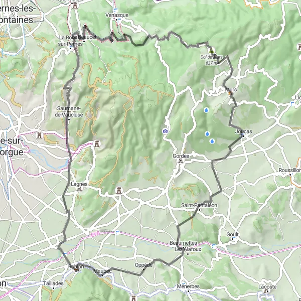 Kartminiatyr av "Robion til Maubec Veisykling Eventyr" sykkelinspirasjon i Provence-Alpes-Côte d’Azur, France. Generert av Tarmacs.app sykkelrutoplanlegger