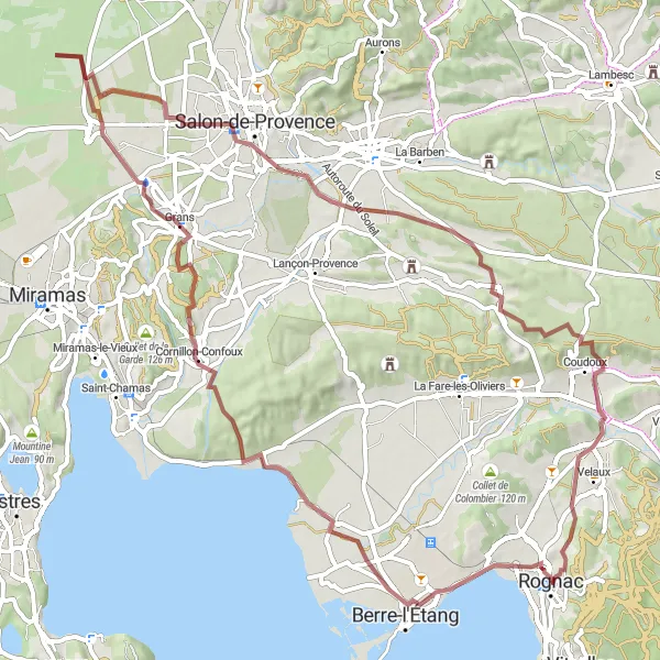 Miniature de la carte de l'inspiration cycliste "La Vallée de l'Arc en Gravel Cycling" dans la Provence-Alpes-Côte d’Azur, France. Générée par le planificateur d'itinéraire cycliste Tarmacs.app