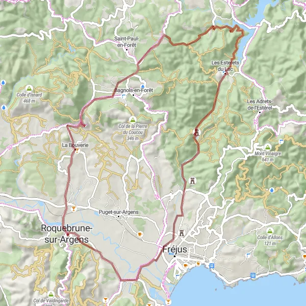 Zemljevid v pomanjšavi "Potovalna doživetja v naravi" kolesarske inspiracije v Provence-Alpes-Côte d’Azur, France. Generirano z načrtovalcem kolesarskih poti Tarmacs.app