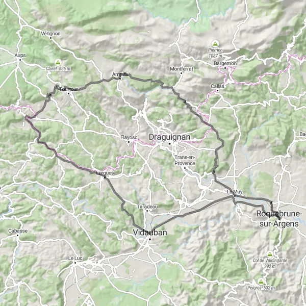 Kartminiatyr av "Oppdag Les Trois Croix og Col de Saint-Andrieu på denne landeveien" sykkelinspirasjon i Provence-Alpes-Côte d’Azur, France. Generert av Tarmacs.app sykkelrutoplanlegger
