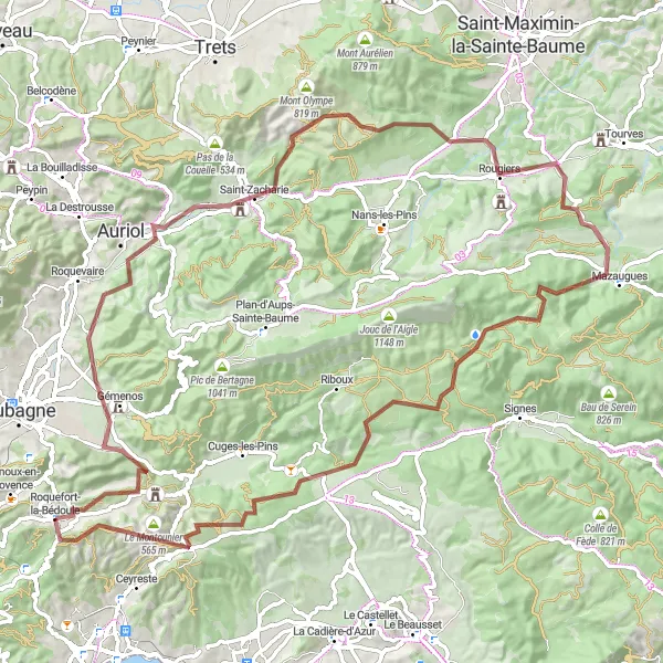 Mapa miniatúra "Gravel dobrodružstvo v pohorí" cyklistická inšpirácia v Provence-Alpes-Côte d’Azur, France. Vygenerované cyklistickým plánovačom trás Tarmacs.app